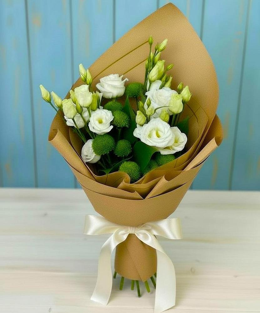 Букет цветов из: Хризантемы и Лизиантусы в Белице