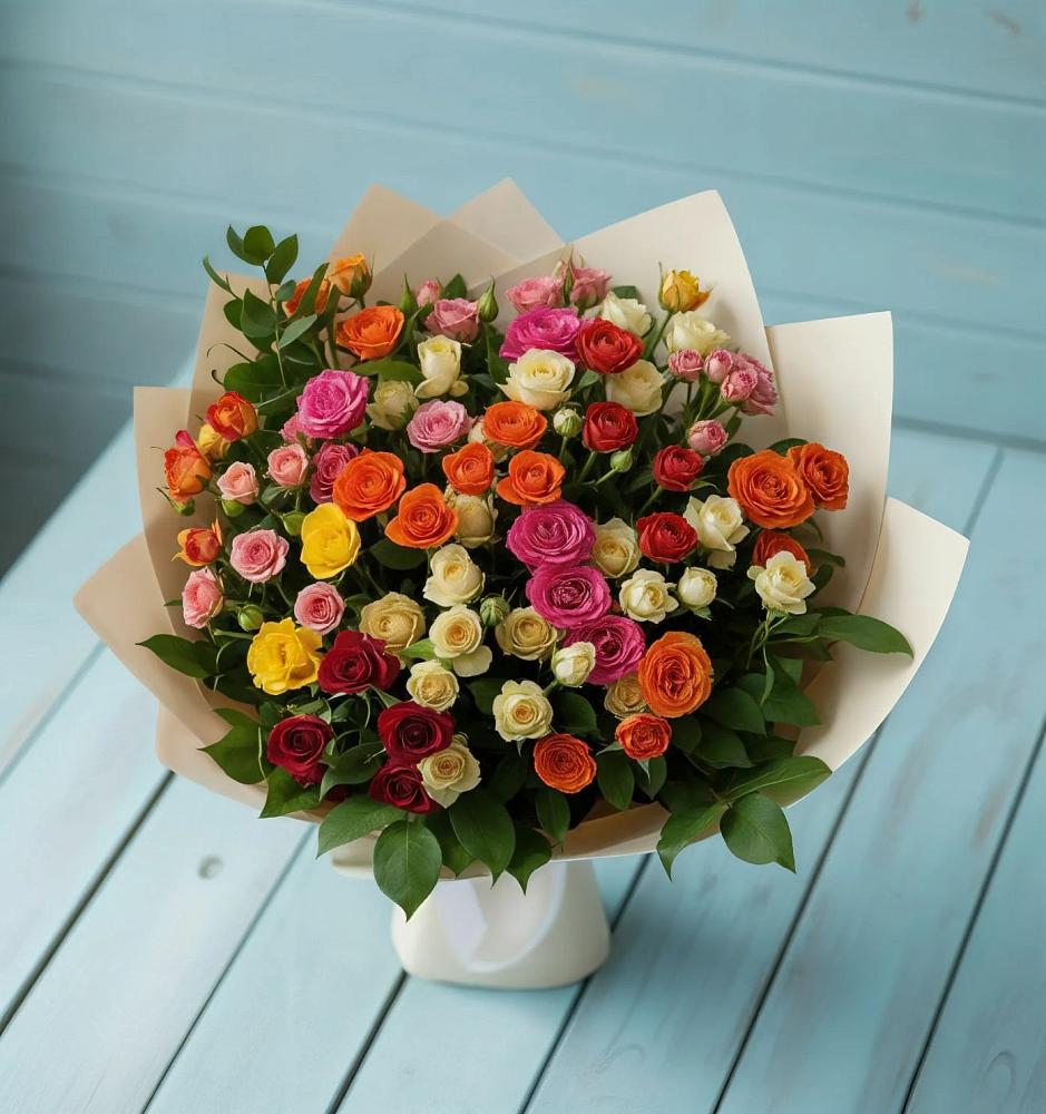 Букет Микс из разноцветных кустовых роз в Белице