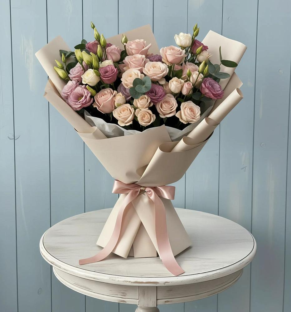 Букет цветов из: Розы и Лизиантусы в Белице