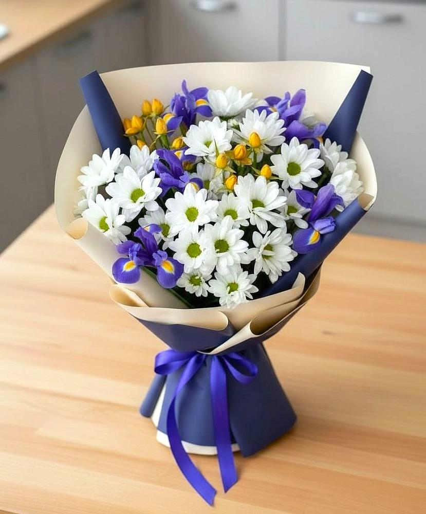 Букет цветов из: Розы, Ирисы и Хризантемы в Белице