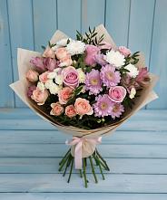 Букет цветов из:  Хризантемы, Розы и Альстромерии в Белице