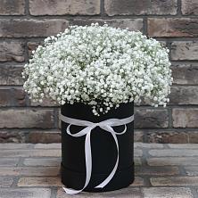 Цветочная композиция из Гипсофила в шляпной коробке в Белице