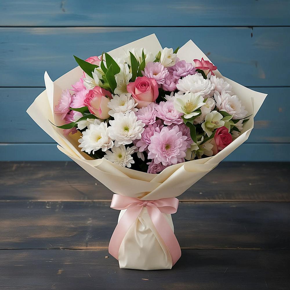 Букет цветов из: Хризантемы, Альстромерии и Розы в Белице